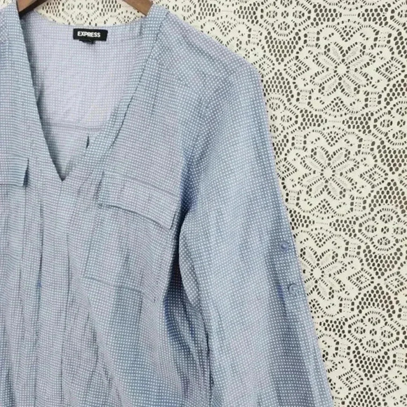Express V neck pullover long sleeve Polka Dot Chiffon Blouse M - Picture 3 of 7
